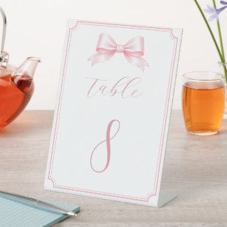 Editable Elegant Pink Bridal Shower Table Numbers Pedestal Sign