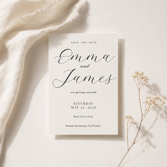 Editable Elegant Script + Serif Save the Date Invitation (Elegant Script + Serif Save the Date with timeless typography and refined minimalist wedding styling)
