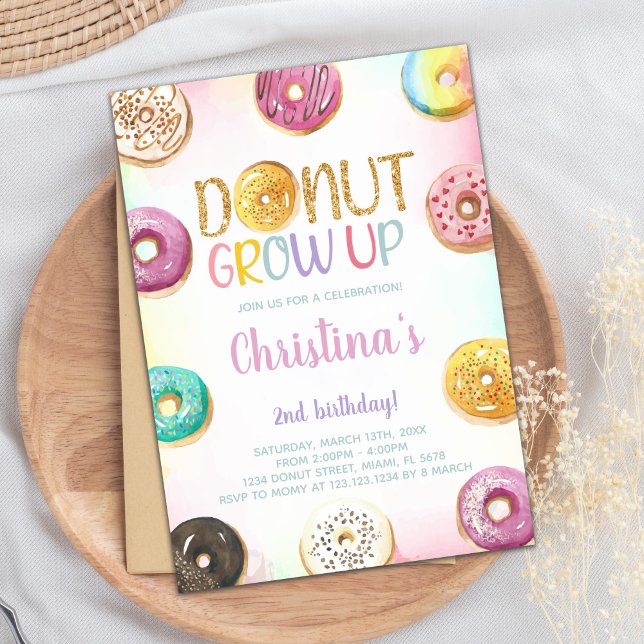 Editable Elegant Sweet Party Invite (Golden Glitter Donut Birthday Invitations)