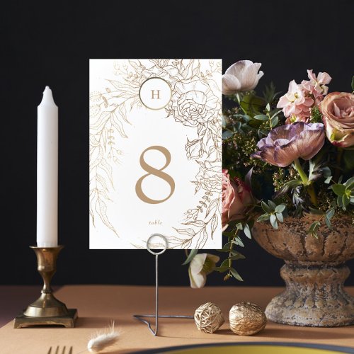 Editable Elegant White Gold Custom Wreath Wedding Table Number