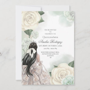 Editable Elegant White Gold Quinceañera invitation