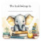 Editable Elephant and Books Bookplate Sticker