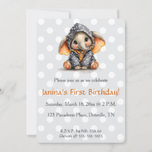 Editable Elephant in Polka Dots Birthday Invitation