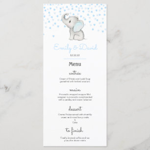 Editable Elephant Party Menu, Baby Shower Menu