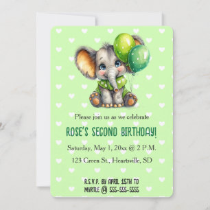 Editable Elephant with Two Balloons Birthday Invitation