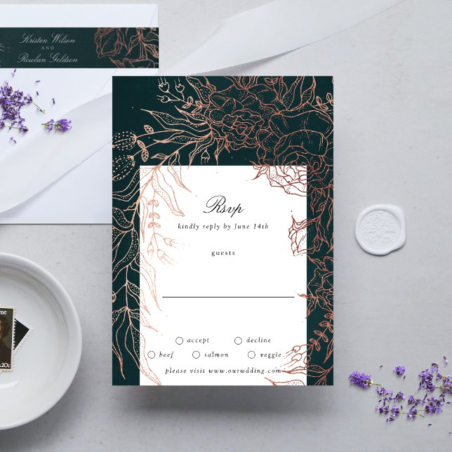 Editable Emerald Flower Wreath Copper Foil Wedding RSVP Card (RSVP showcasing suite - additional items (bought separately))