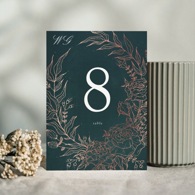 Editable Emerald Flower Wreath Copper Foil Wedding Table Number (Creator Uploaded)