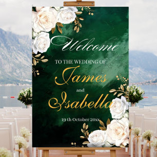 Editable Emerald Green Floral Wedding Welcome Sign