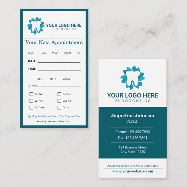 Editable Endodontics Next Appointment Business Card (Front/Back)