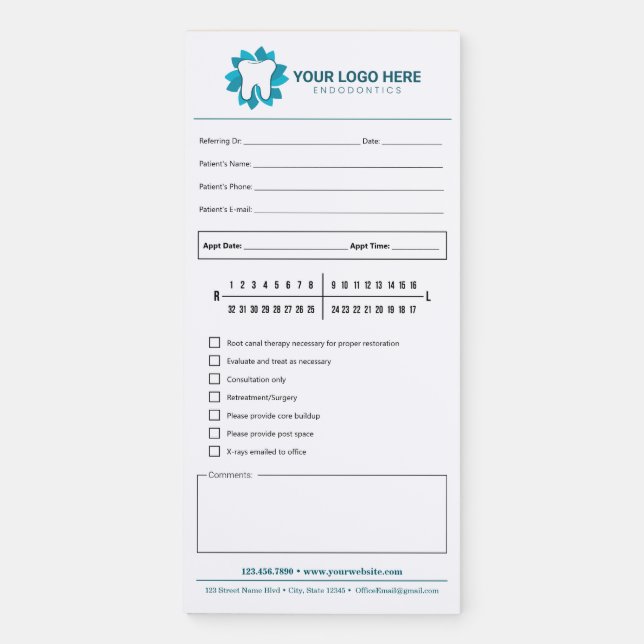Editable Endodontics Referral Appointment Magnetic Notepad (Front)