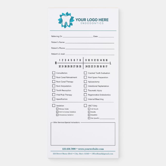 Editable Endodontics Referral Treatment  Magnetic Notepad (Front)