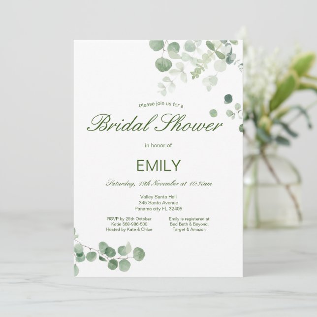 Editable Eucalyptus and Greenery Bridal Shower Inv Invitation (Standing Front)