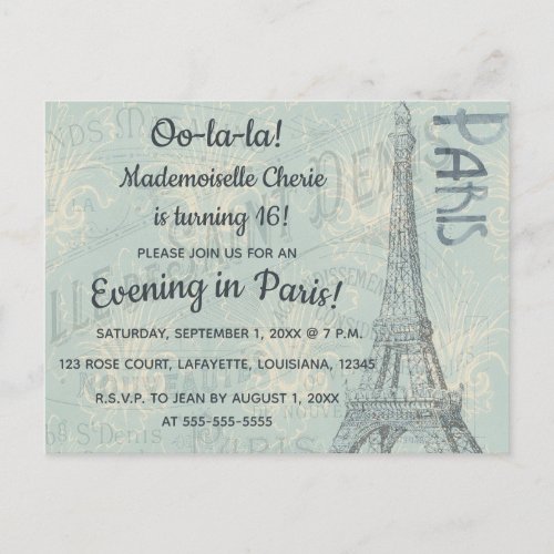 Editable Evening in Paris Birthday Invitation