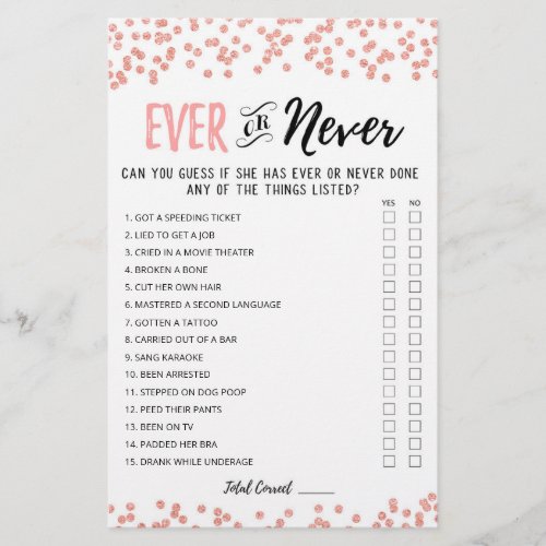 Editable Ever or Never Bridal Shower game