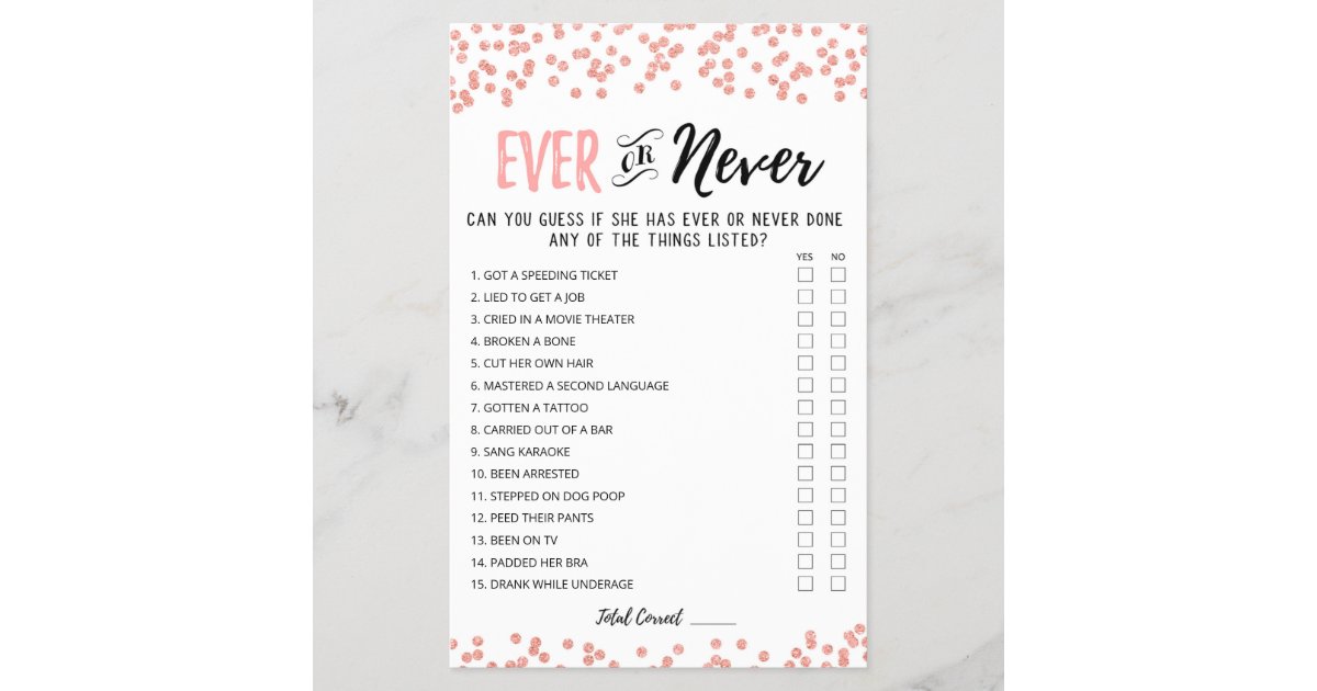 Editable Ever or Never Bridal Shower game Zazzle