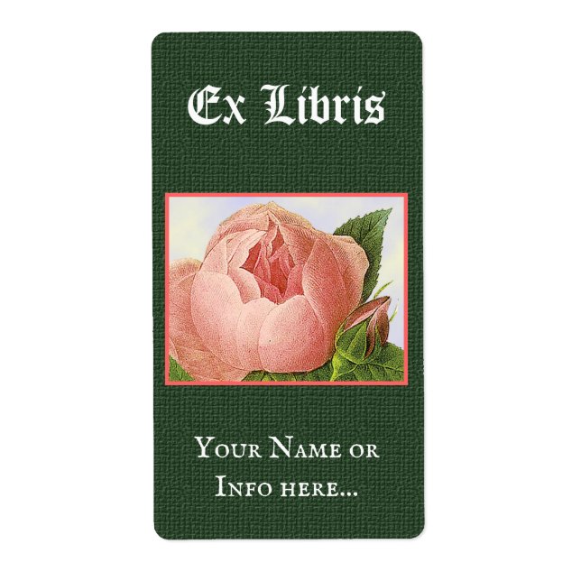 Editable Ex Libris Bookplate Vintage Pink Rose (Front)