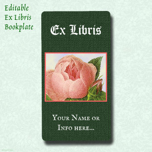 Editable Ex Libris Bookplate Vintage Pink Rose