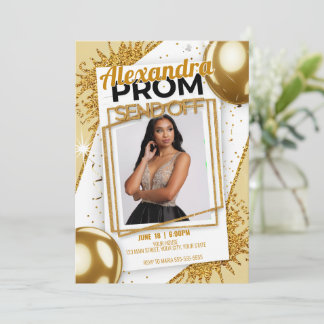 Editable Exquisite Prom Send Off Gold Glitter Invitation