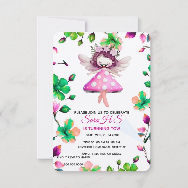 Editable Fairy Birthday Invitation, Fairy Birthday (Front)