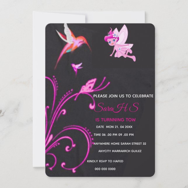 Editable Fairy Birthday Invitation, Fairy Birthday Invitation (Front)