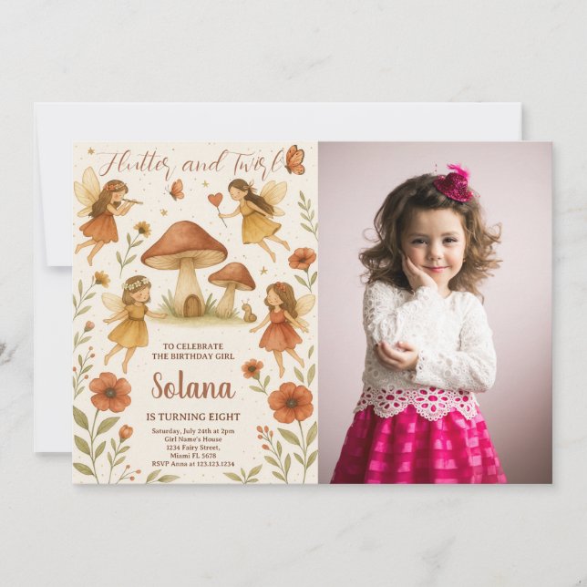 Editable Fairy Birthday Invitation with photo (Front)
