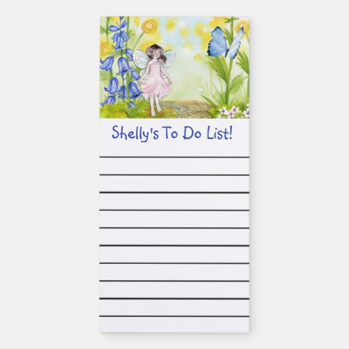 Editable Fairy Flowers and Butterfly To Do List Magnetic Notepad