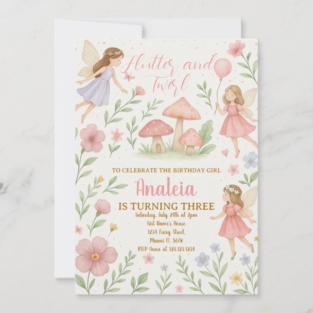 Editable Fairy Garden Birthday Invitation (Front)