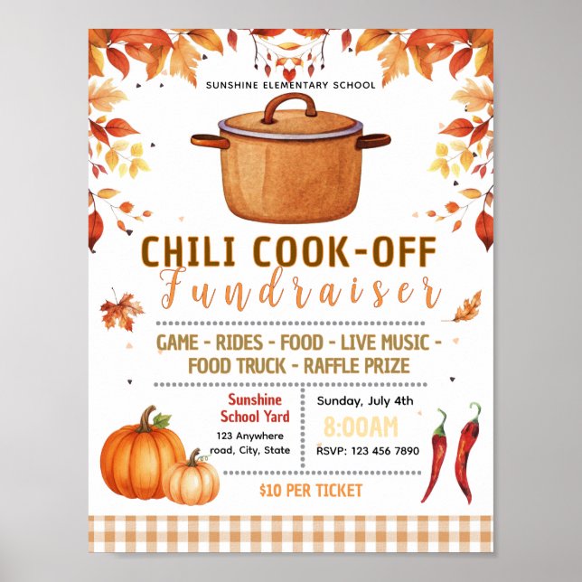 Editable fall chili cook-off fundraiser flyer poster (Front)