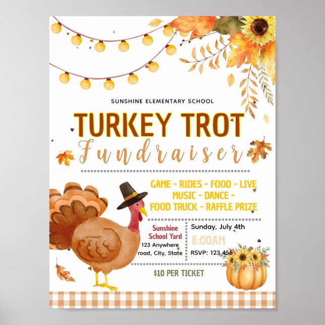 Editable fall turkey trot fundraiser flyer poster (Front)