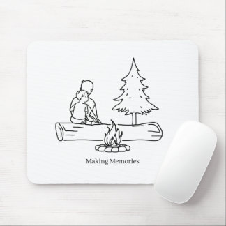 Editable Family Camping Dad Outdoor Line Art Mouse Pad
