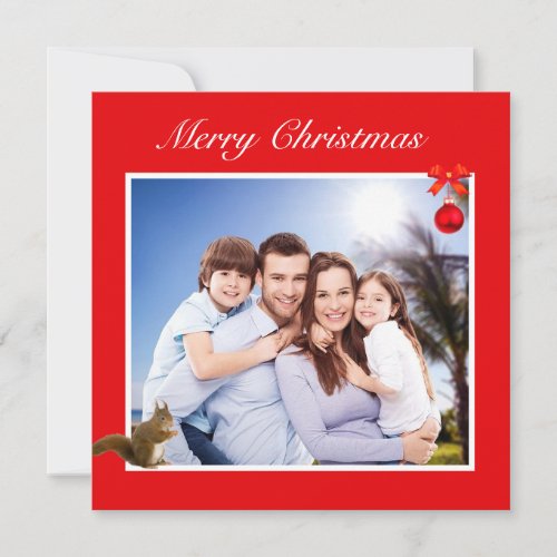 Editable Family Photo  Squirrel on Red Christmas