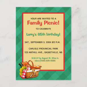 Editable Family Picnic Birthday Party  Invitation Postcard