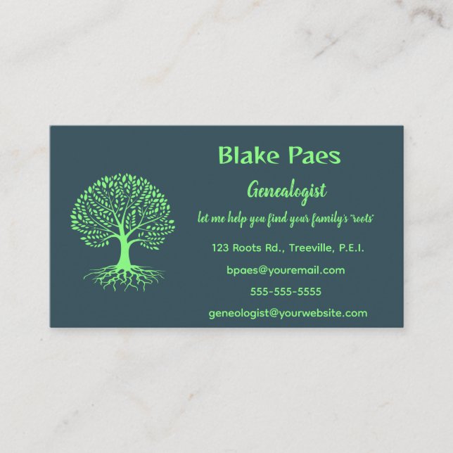 Editable Family Tree Genealogist Business Card (Front)