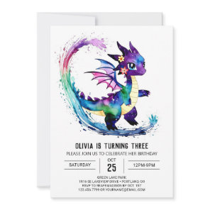 Editable Fantasy Dragon Digital Girl Birthday Invitation