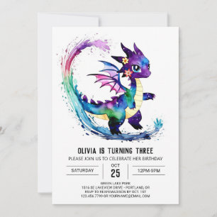 Editable Fantasy Dragon Digital Girl Birthday Invitation