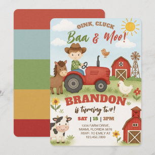 Editable Farm Animals Birthday  Invitation
