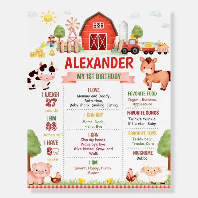 Editable Farm Birthday Milestone Poster Template (Front)