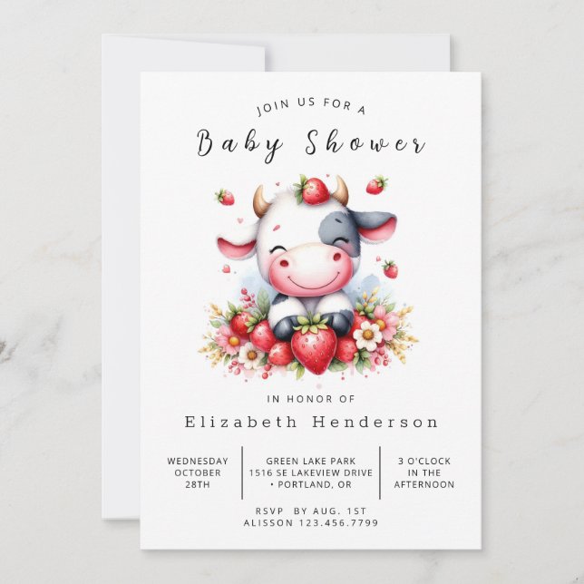 Editable Farm Calf Cow Baby Shower Invitation (Front)