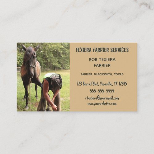 Editable Farrier Blacksmith and a Horse  Business Card