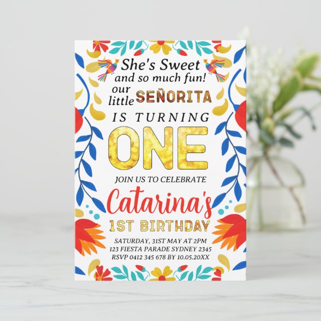 EDITABLE Fiesta 1st Birthday, Cinco de Mayo Party Invitation (Standing Front)