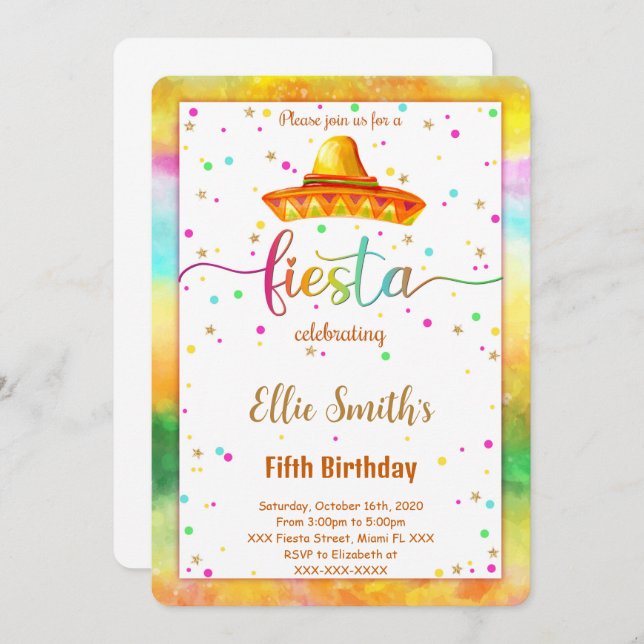 Editable Fiesta Birthday Invitation (Front/Back)