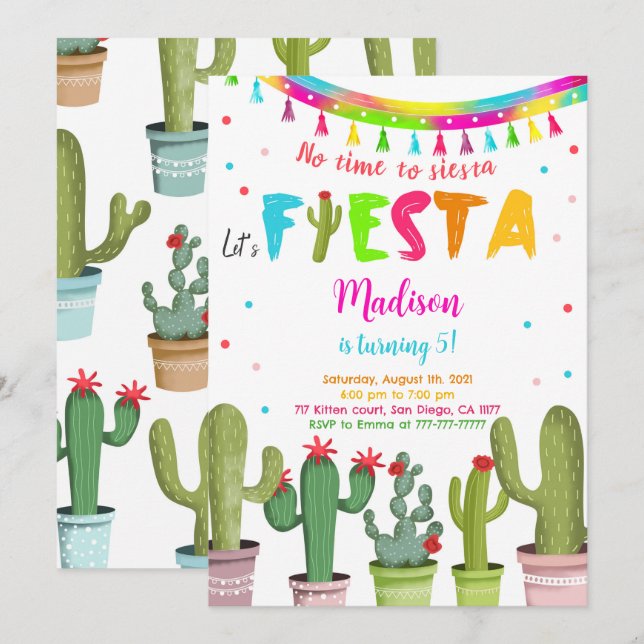 Editable Fiesta Birthday Party Invitation (Front/Back)