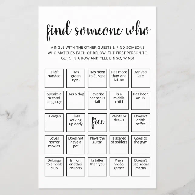 Editable Find Someone Who Game Bingo game Zazzle Editable Find Someone Who Game Bingo game Zazzle