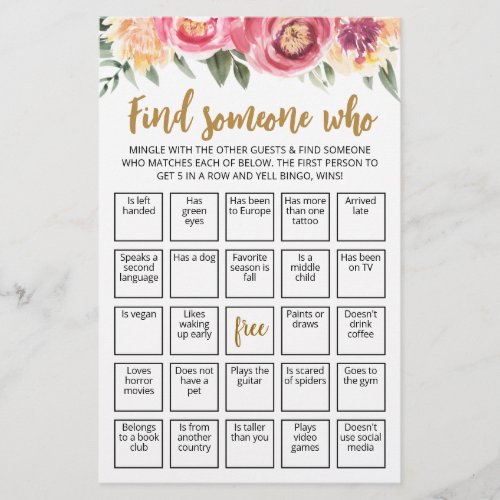 Editable Find Someone Who Game Bingo game