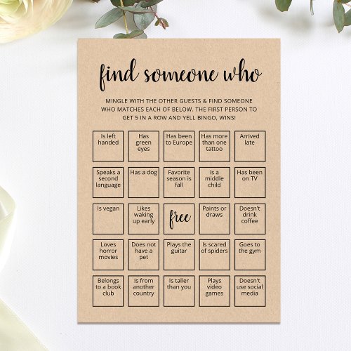 Editable Find Someone Who Game Bingo game Card