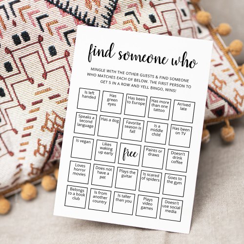Editable Find Someone Who Game Bingo game Card