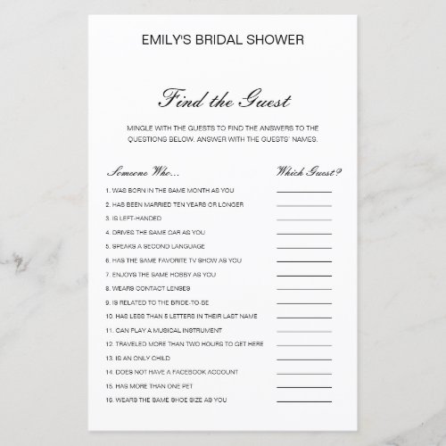 Editable Find the Guest Bridal Shower Game