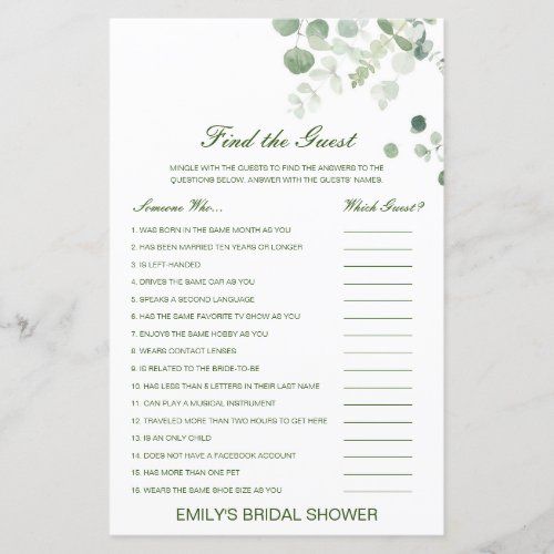 Editable Find the Guest Bridal Shower Game