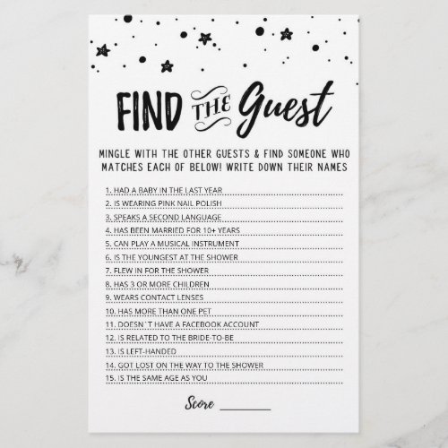 Editable Find the guest Bridal Shower party game