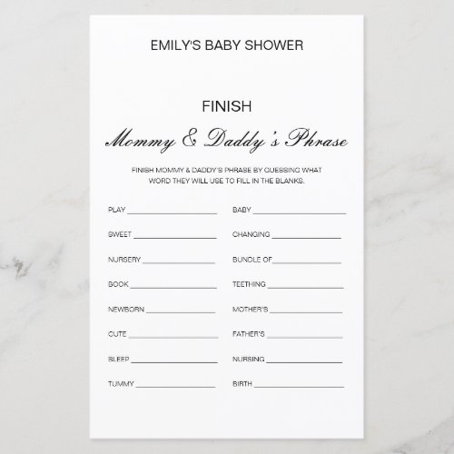 Editable Finish Mom and Dads Phrase Baby Shower